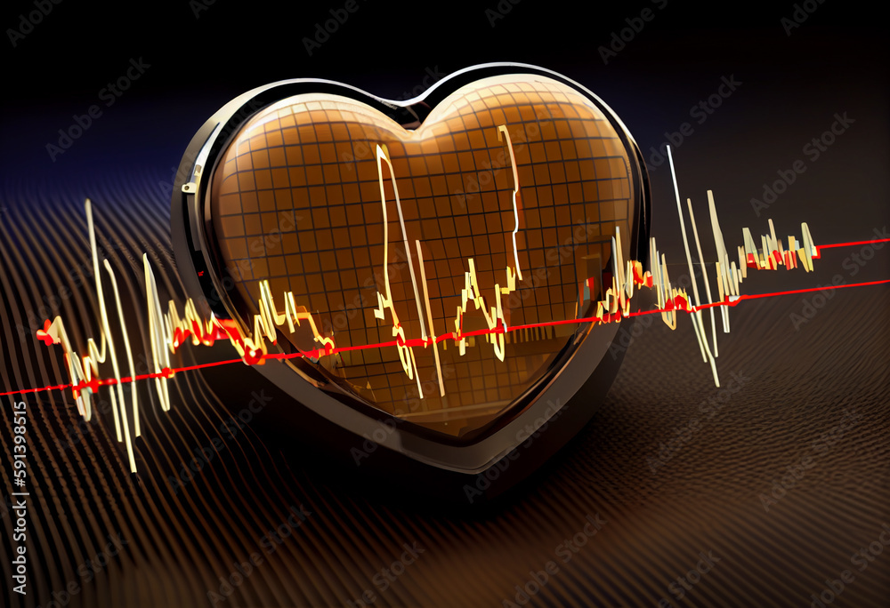 Poster a heart rate monitor displaying a person's heart rate, with a line graph showing the ups and downs o