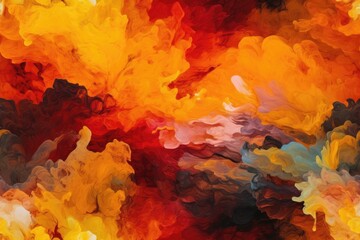 Naklejka na ściany i meble Red, Orange, and Yellow Exploding Clouds of Color Underwater Oil Colors Seamless Repeating Repeatable Texture Pattern Tiled Tessellation Background Image