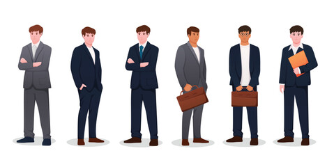 set of man in suit. businessman vector illustration	

