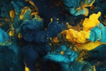 Blue and Yellow Exploding Clouds of Color Underwater Oil Colors Seamless Repeating Repeatable Texture Pattern Tiled Tessellation Background Image