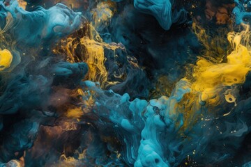 Blue and Yellow Exploding Clouds of Color Underwater Oil Colors Seamless Repeating Repeatable Texture Pattern Tiled Tessellation Background Image