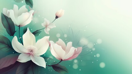Spring flower and green leaves frame on light blue background. generative Ai