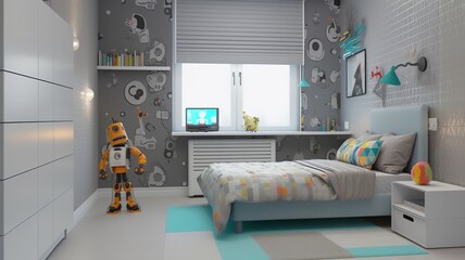 futuristic style boyroom interior