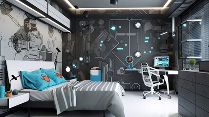 futuristic style boyroom interior