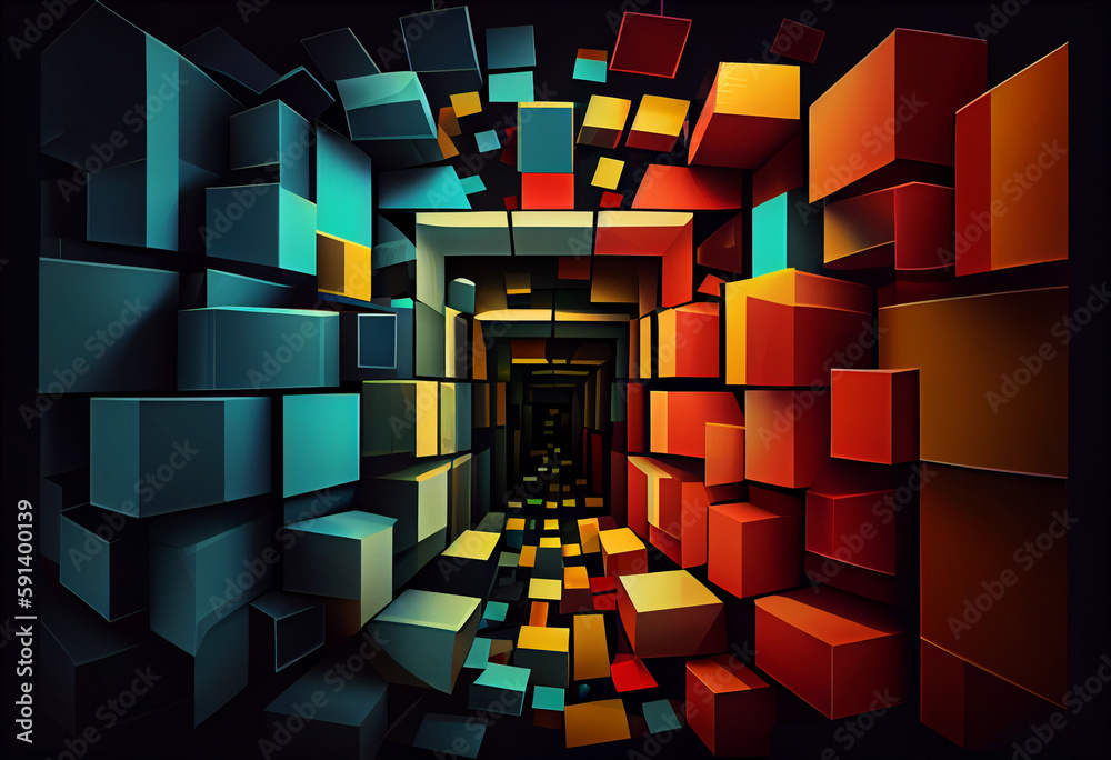 Leinwandbilder abstract background with colorful squares Generative AI technology.	
