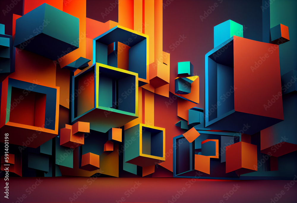 Leinwandbilder abstract background with colorful squares Generative AI technology.	