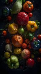 Fototapeta na wymiar fruit and vegetables on black background artistic 