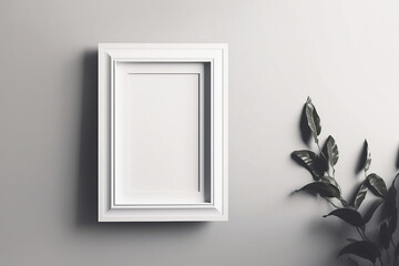Simple white empty picture frame mockup. Generative AI illustration