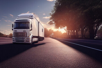 Futuristic self driving truck on the road, generative AI