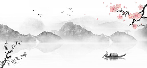 Chinese style ink wash landscape painting