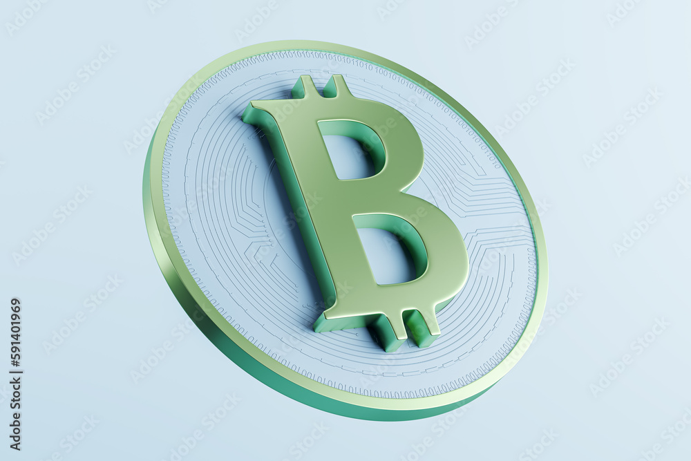 Poster green bitcoin sign on white background. crypto and finance concept. 3d rendering.