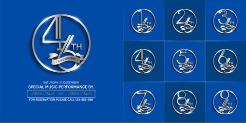 set of anniversary logotype silver color in circle and ribbon for special celebration event