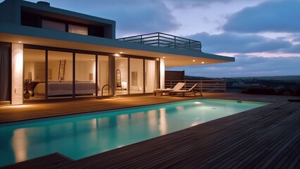 Luxury Modern House with Swimming Pool and Deck, Generated by AI