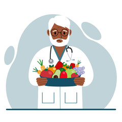 Nutritionist doctor with a bowl of fruits and vegetables. Dietitian