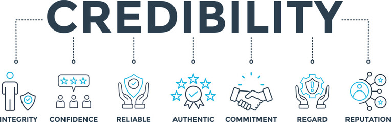 Credibility banner web icon vector illustration concept with icon of integrity, confidence, reliable, authentic, commitment, regard, and reputation