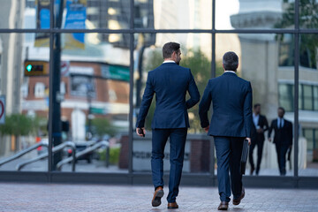 business men coworker outdoor, copy space. business men coworker in the street