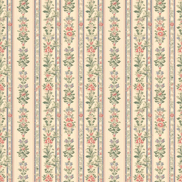 stripes and flowers floral fabric wallpaper seamless pattern with generative ai