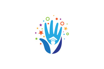 Educational logo with hand and student shape concept