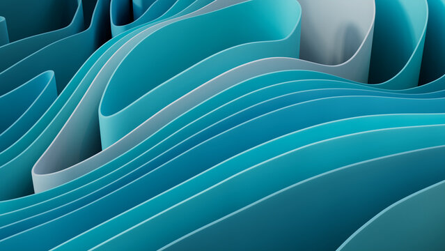Abstract background made of Blue and White 3D Undulating lines. Multicolored 3D Render. 