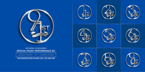 set of anniversary logotype silver color in circle and ribbon for special celebration event