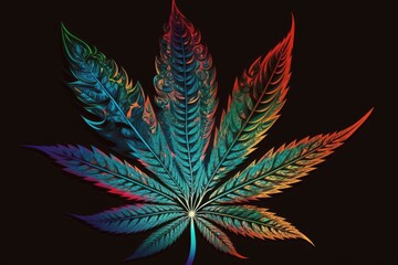 vibrant cannabis leaf on a dark backdrop. Generative AI