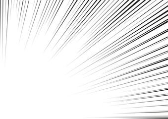 Manga focus speed lines for corner comic effect. Motion and action focus flash strip lines for anime comic book. Vector background illustration of black ray manga speed frame or splash and explosion.