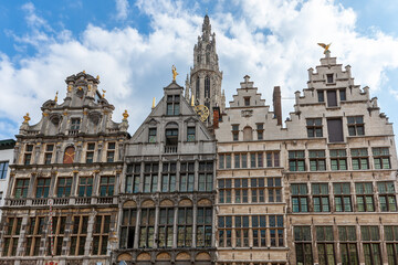 Fototapeta na wymiar Cityscape with traditional gothic medieval guildhouses on Grote Markt square, Great Market square in old town Antwerp, Belgium.