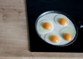 Four egg in a frying pan