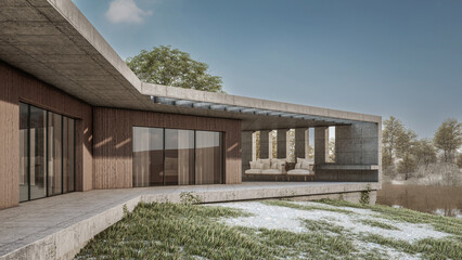 Architecture 3d rendering illustration of minimal house