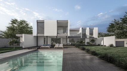 Fototapeta na wymiar Architecture 3d rendering illustration of minimal house