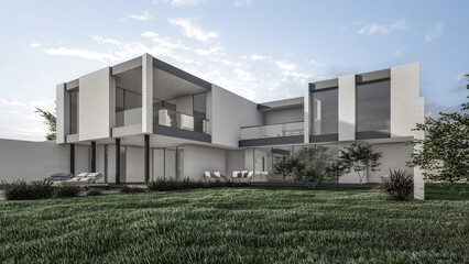 Architecture 3d rendering illustration of minimal house