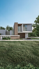Fototapeta na wymiar Architecture 3d rendering illustration of minimal house