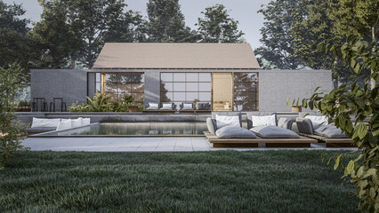 Architecture 3d rendering illustration of minimal house