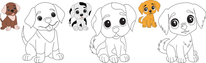 dog, puppy coloring book set on white background, vector © zolotons