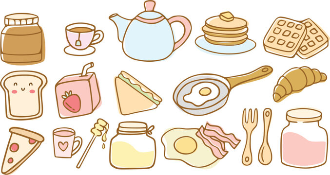Cute set variation Breakfast Set Illustration Line Art
