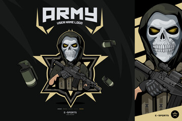 Design Army Soldier Mascot Reaper mask black rifle attack 