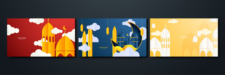 Ramadan Kareem moon Arabic calligraphy, template for banner, invitation, poster, card for the celebration of Muslim community festival