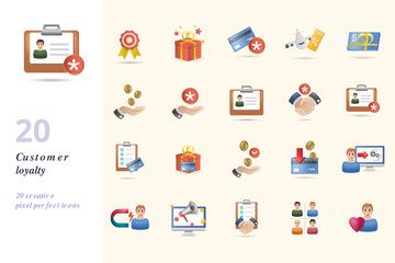 Customer loyalty set. Creative icons: reward, gift, credit card bonus, airline miles, gift voucher, profit, bonus, member card, partnership, premium access, credit program, loyalty card, benefit, cash