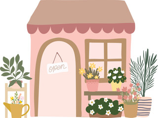 Aesthetic Beige Flower Shop Decoration Illustration