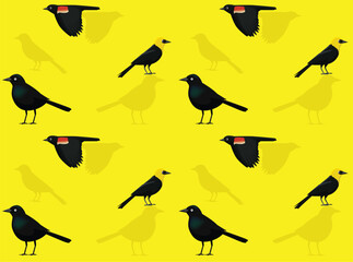 Bird Cowbirds Cartoon Poses Seamless Wallpaper Background
