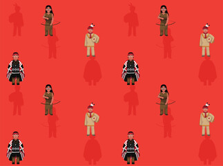 Native American Poses Cartoon Character Seamless Wallpaper Background
