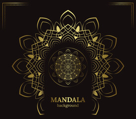 Luxury ornamental Arabesque mandala design with golden and black color background