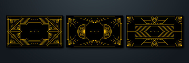Set of Flat art decoration vector black gold design background © Roisa
