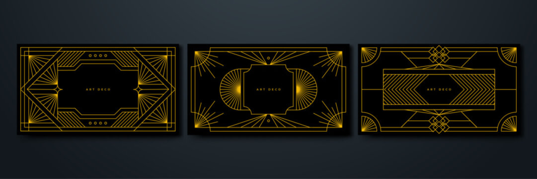 Set of Flat art decoration vector black gold design background