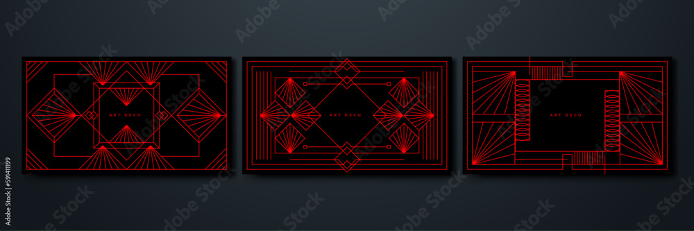 Wall mural Set of Flat art decoration vector black and red design background