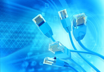 Internet cables in abstract tech background. 3d illustration..