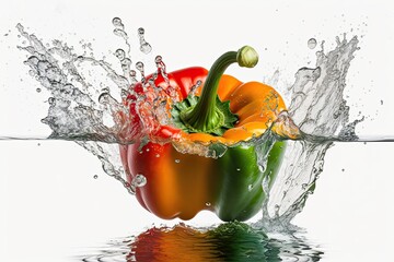Fototapeta na wymiar bell pepper submerging into water with a splash. Generative AI