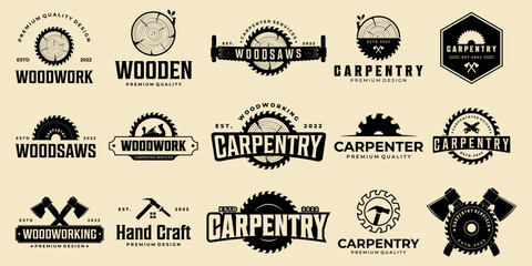 Set of vintage carpentry vector logo design illustration,wood works label