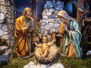 Venzone, Italy - December 29, 2022:  Christmas nativity scene in the cathedral of Venzone, Italy
