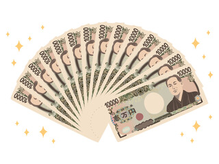 福沢諭吉の一万円札の扇のイラスト